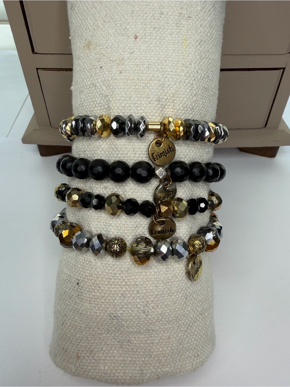 Erimish Black and Gold Faceted Bead Stack Bracelet Set